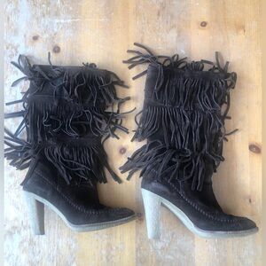 Michael Kors Moccasin Suede Fringe Boots - Brown 7.5 M
